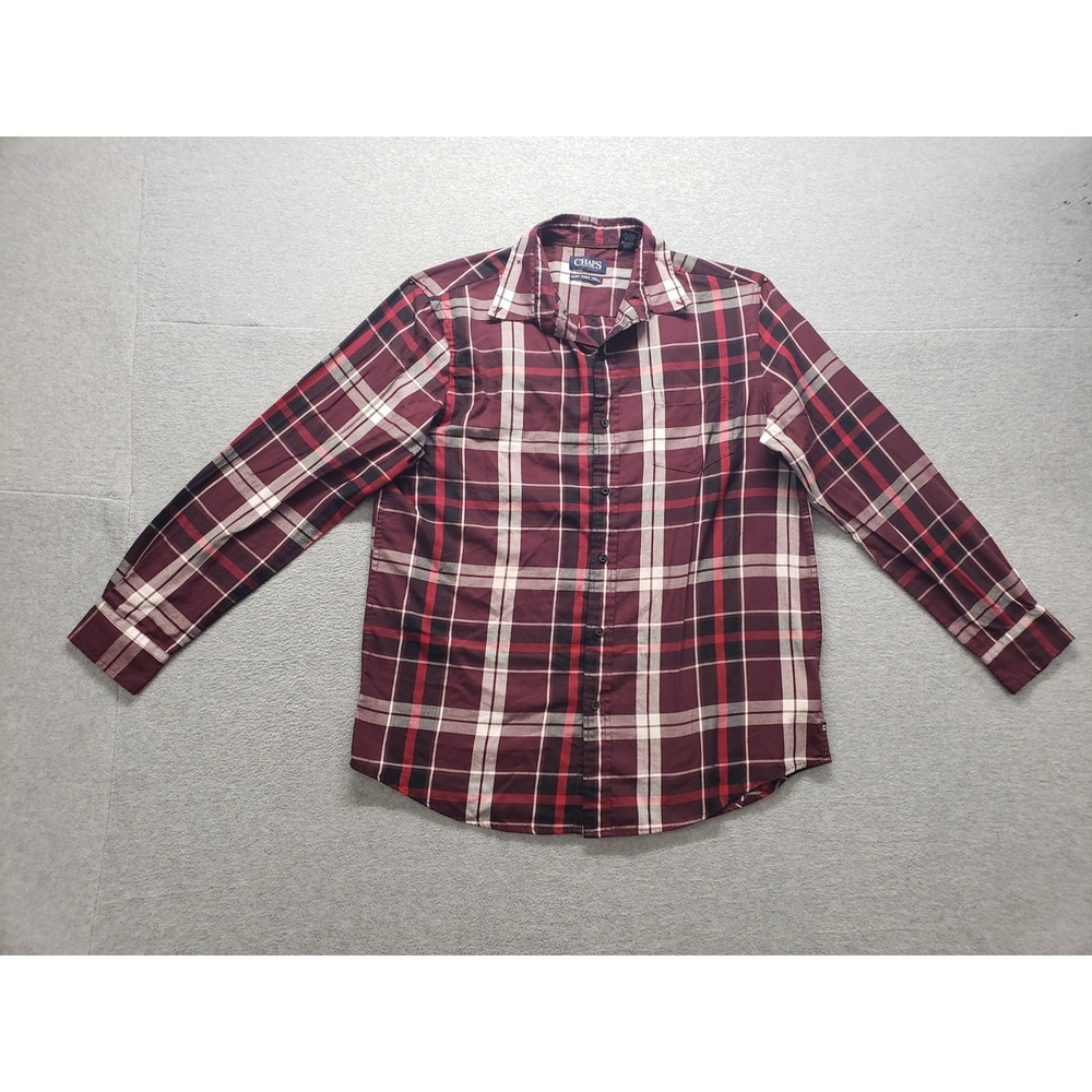 Chaps Men Shirt L Multicolor Plaid Button Down Collared‎ Long Sleeve Logo Casual